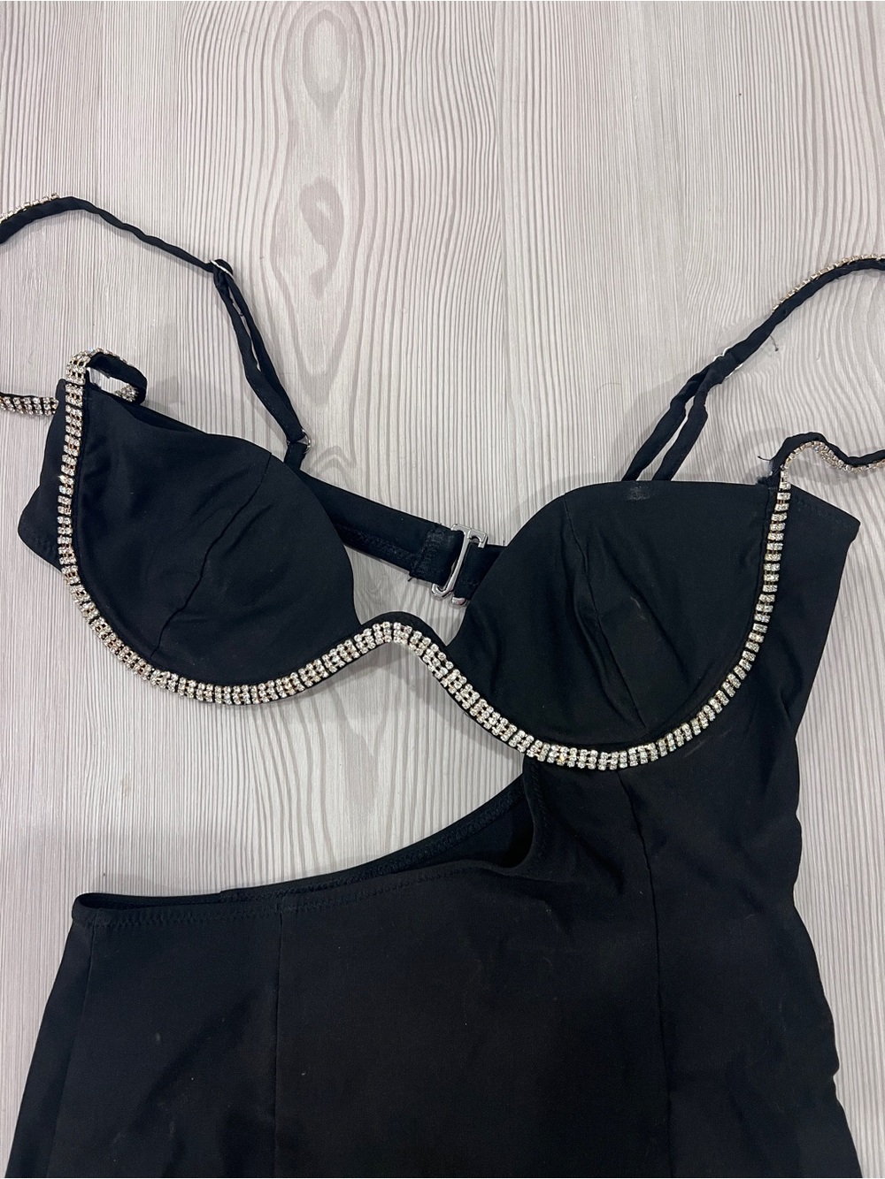 White Fox Boutique Black Rhinestone-Trim Cutout Mini Dress - Picture 5 of 9
